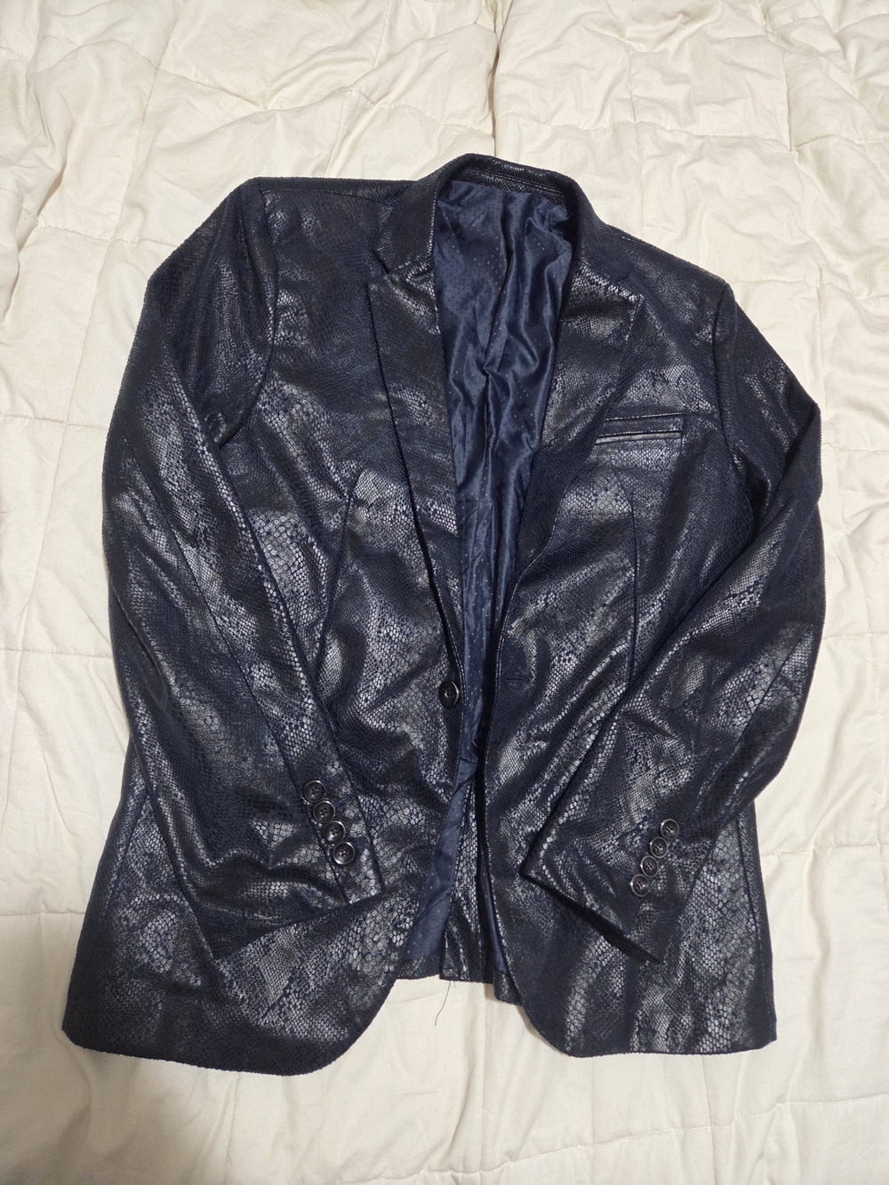 Barabas Men's XL Navy Textured Sport Coat - Single-Breasted Notch Lapel